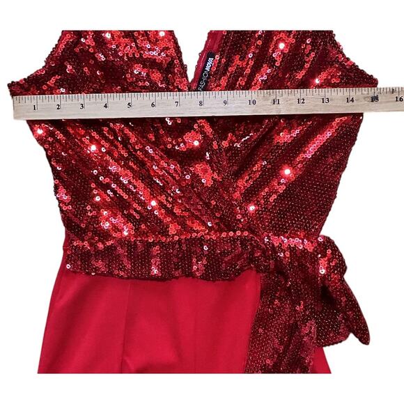 Fashion Nova Party Goer Red Sequin Side Bow Wide Leg Jumpsuit Small - Picture 3 of 8
